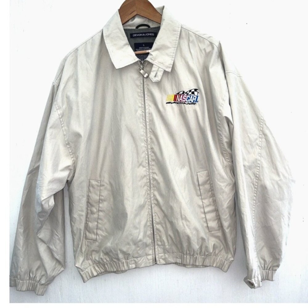 DEVON & JONES Mens Vintage Zip Up Jacket NASCAR RACING Embroidered Logo Size L